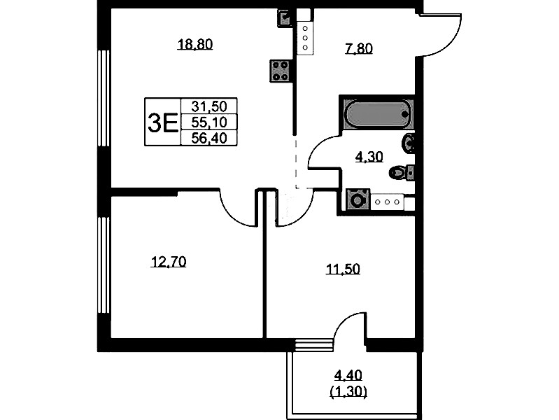 2-комнатная квартира 56.4 м², 9/11 эт., ЖК «А101 Лаголово»